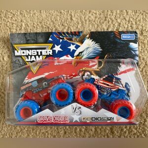 NEW Monster Jam Stars & Stripes JCB Digatron & Grave Digger Patriotic Trucks